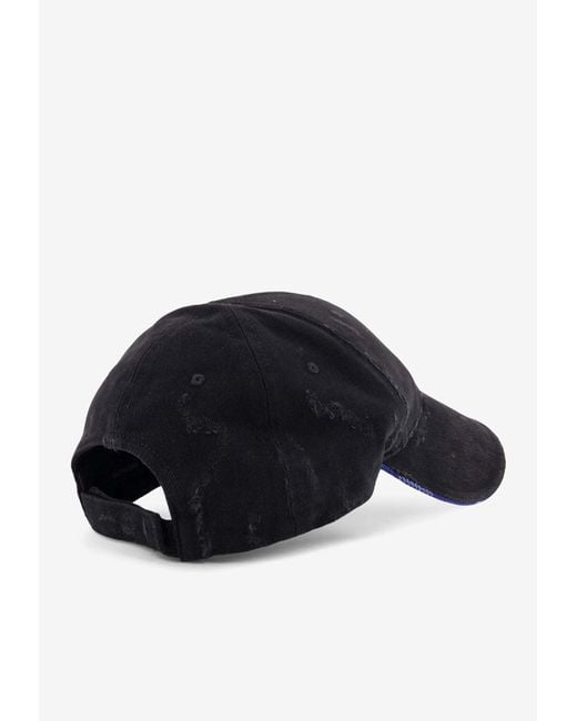 Balenciaga Blue Distressed Logo Baseball Cap for men
