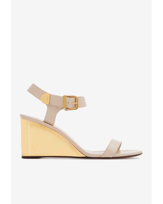 Chloé Natural Rebecca 70 Leather Wedge Sandals