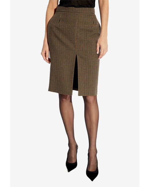 Saint Laurent Brown Checked Wool-Blend Pencil Skirt