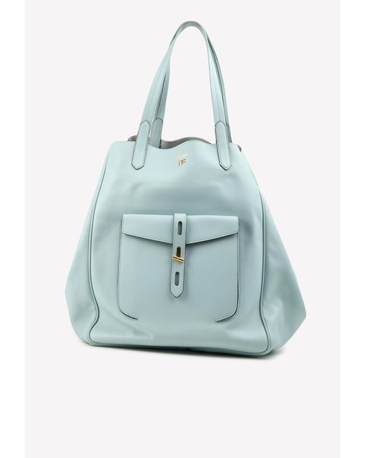 Tom Ford Blue T-Twist Hollywood Leather Tote Bag
