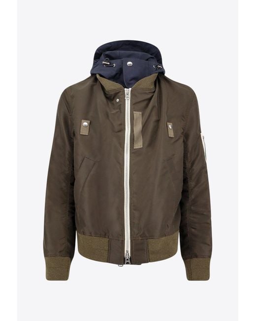 Sacai Brown Zip-Up Bomber Jacket With Hood for men