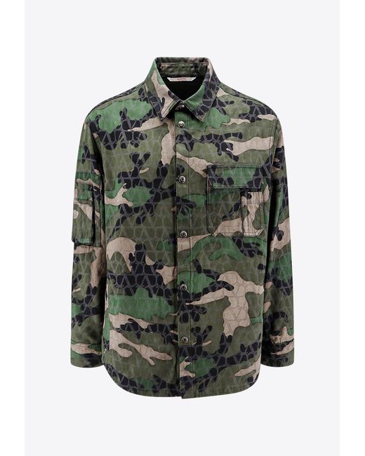 Valentino Black Camouflage Print Buttoned Jacket for men