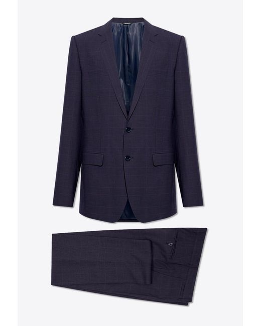 Dolce & Gabbana Blue Single-Breasted Checked Wool Suit for men