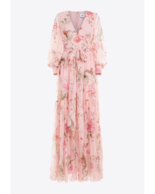 Erdem Pink Floral Belted Maxi Dress