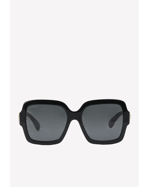 Chanel Gray Oversized Square-shaped Sunglasses With Charms