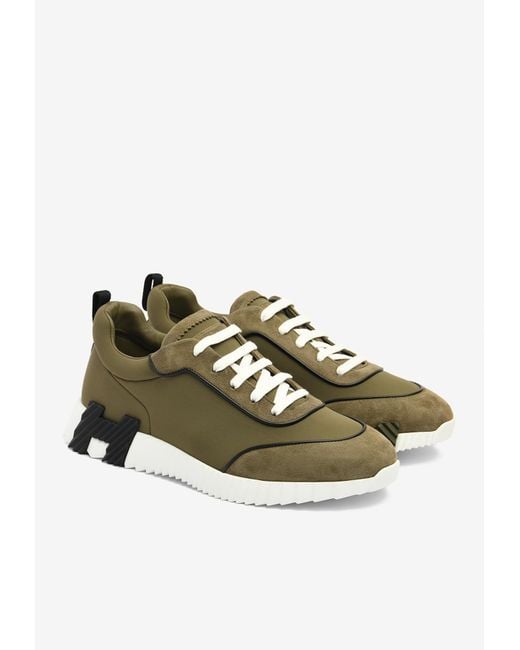 Hermès Green Bouncing Sneakers In Suede And Nappa Leather for men