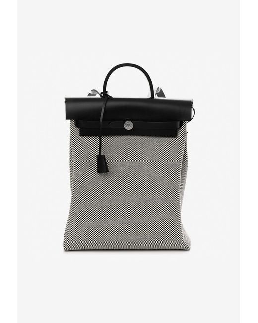 Hermès Herbag A Dos Zip Retourne Backpack In Ecro And Black Toile And