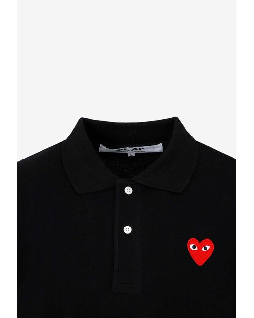 COMME DES GARÇONS PLAY Black Embroidered Heart Polo T-Shirt