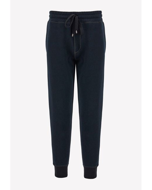 Ferragamo Blue Drawstring Sweatpants With Gancini Patch for men