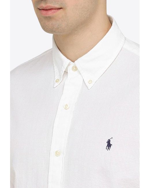 Polo Ralph Lauren White Logo Embroidered Long-Sleeved Shirt for men