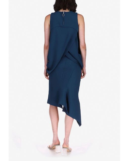 Dawei Blue Asymmetric Midi Flared Skirt