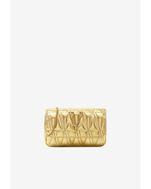 Versace Virtus Quilted Crossbody Bag In Metallic Nappa Leather Lyst