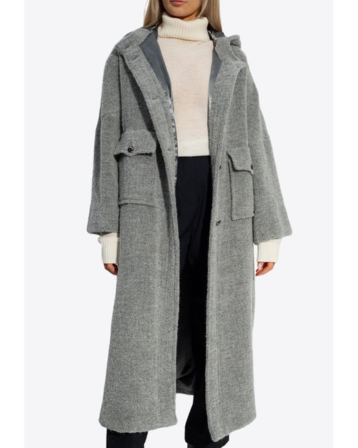 Emporio Armani Gray Button-Down Wool Coat With Hood