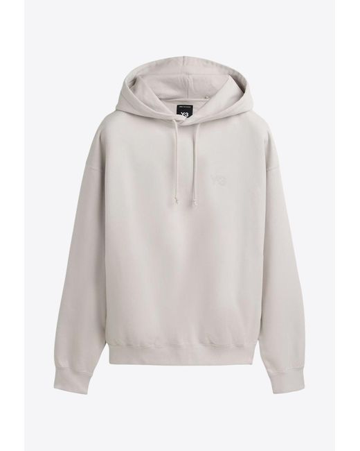 Y-3 White Logo Print Hooded Sweatshirt for men