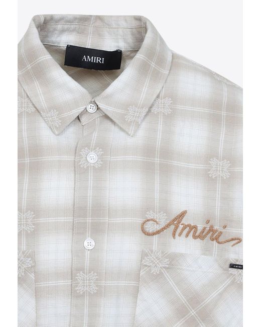 Amiri Natural Light Camel Cotton Bleach Patch Flannel Bandana Shirt for men