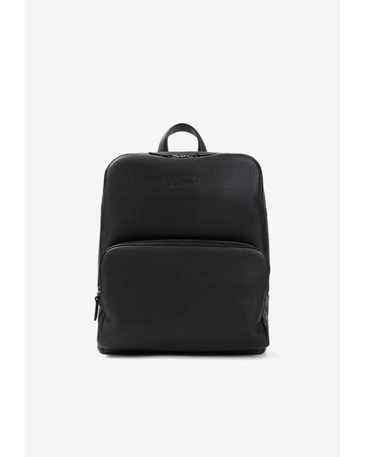 Brioni Black Embossed Logo Grained Leather Backpack for men