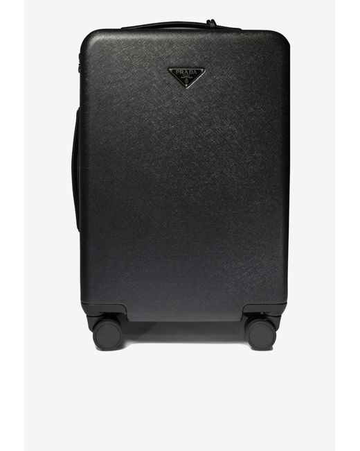 Prada Black Triangle Logo Leather Suitcase for men