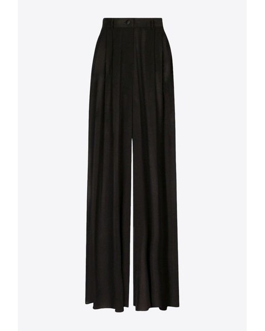 Dolce & Gabbana Black Semi Sheer Wide-Leg Silk Pants