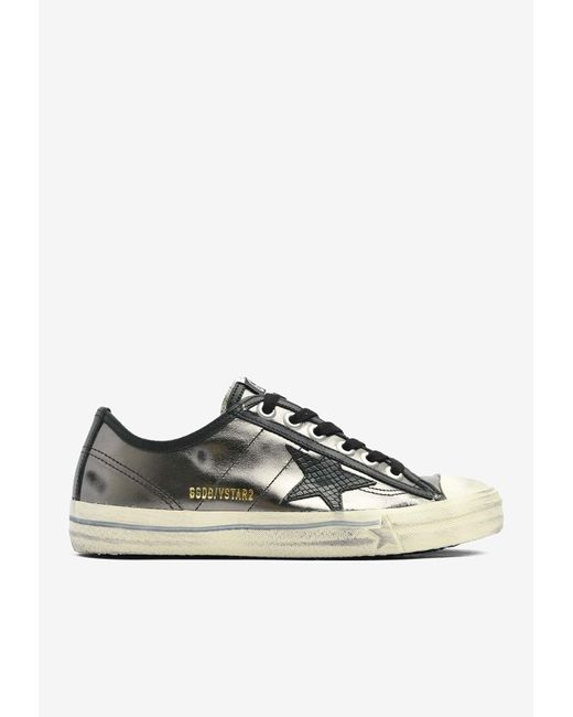 Golden Goose Deluxe Brand Gray V-star Laminated Leather Sneakers With Python Print Star