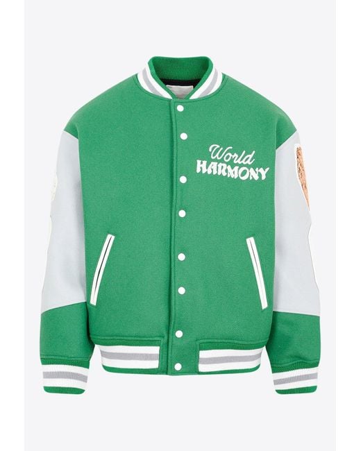 SAINT Mxxxxxx Green Multi-patch Varsity Jacket for men