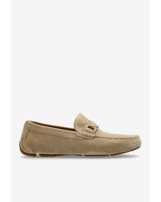 Ferragamo White Byte Gancini Suede Loafers for men