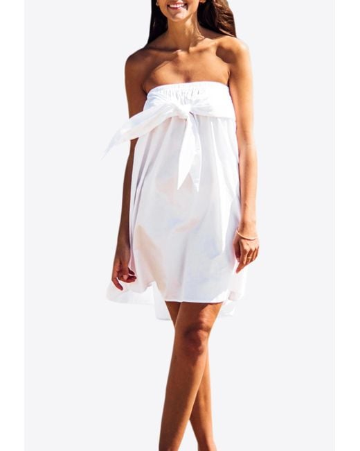 Les Canebiers White Marronnier Off-Shoulder Mini Dress With Sleeve Knots