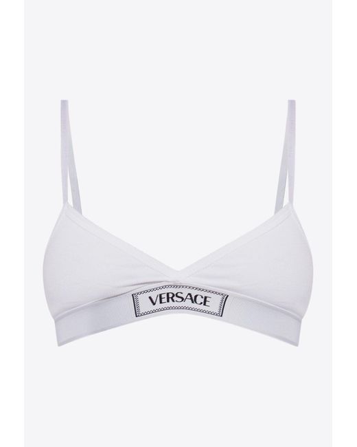Versace White Logo-Embroidered Ribbed Bra