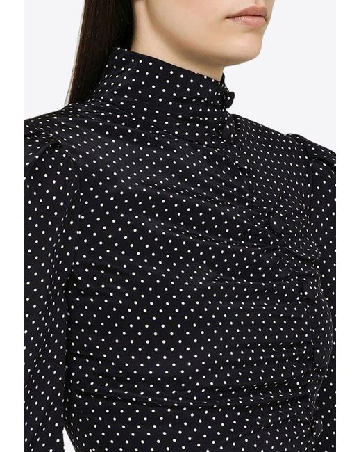 Alessandra Rich Black Polka Dots Midi Silk Dress