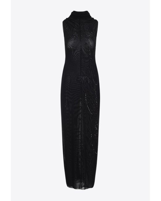 Jean Paul Gaultier Black Sequin-Embellished Mesh Maxi Dress