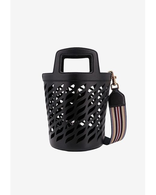 Etro Black Pegaso Perforated Leather Bucket Bag