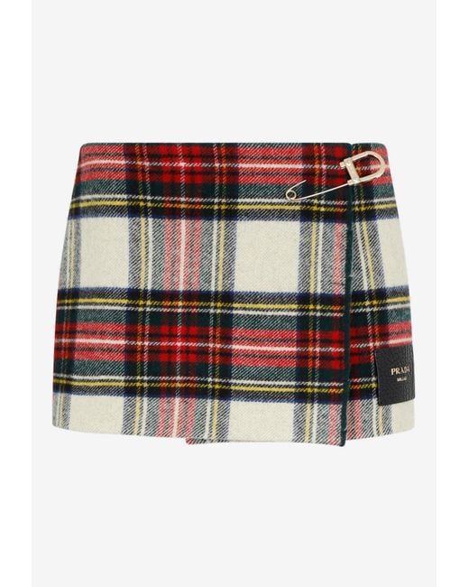 Prada Multicolor Check Tartan Wool Mini Skirt