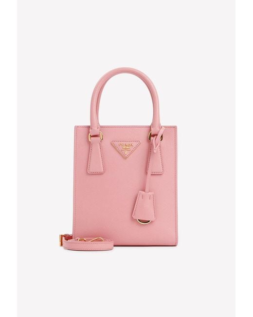 Prada Pink Mini Logo-applique Top Handle Bag In Leather