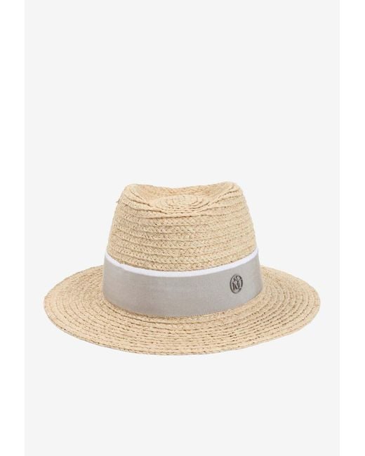Maison Michel Natural Andre Hat With Logo-Plaque