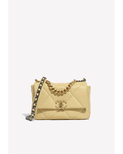 Chanel 19 Flap Bag In Pastel Yellow Lambskin With Gold Hardware in