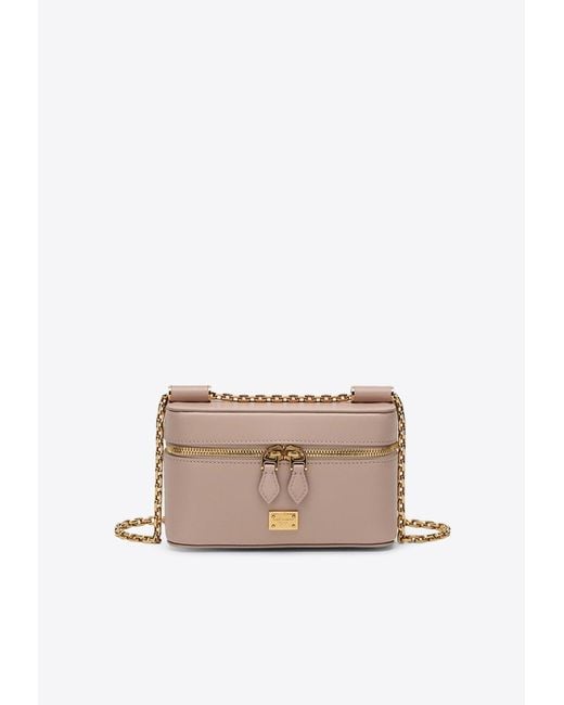 Dolce & Gabbana Natural Sicily Cube Leather Vanity Crossbody Bag