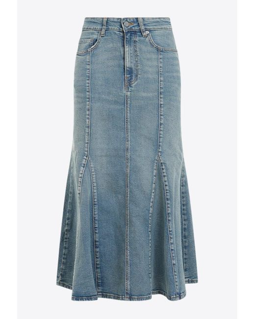 Ganni Blue Peplum Denim Midi Skirt