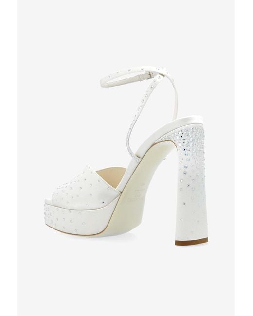 Jimmy Choo White Karli 125 Crystal Satin Platform Sandals