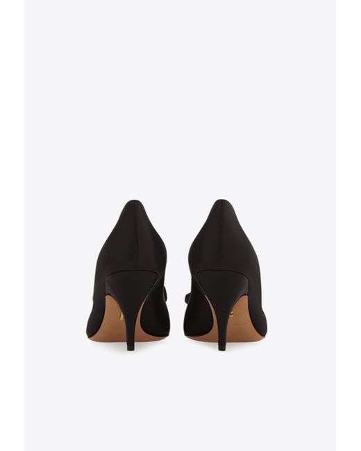 Ferragamo Black Gwen 70 Soft Bow Nappa Leather Pumps