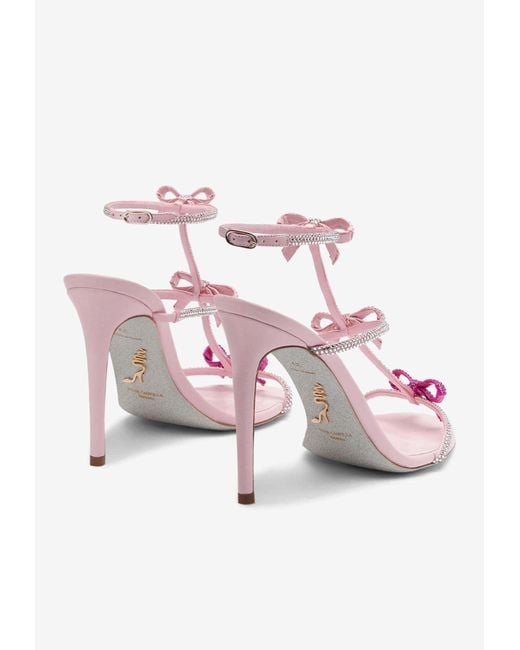 Rene Caovilla Pink Caterina 105 Crystal-Embellished Bow Sandals