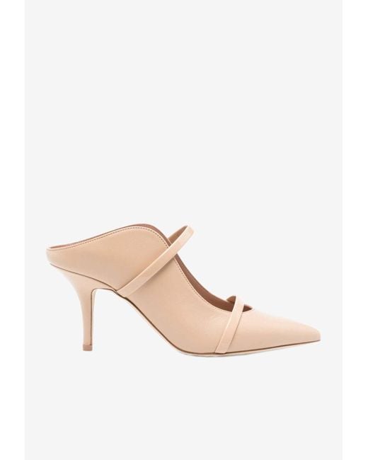 Malone Souliers Natural Maureen 70 Pointed Leather Mules