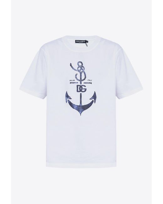 Dolce & Gabbana White Marina Print Crewneck T-Shirt for men