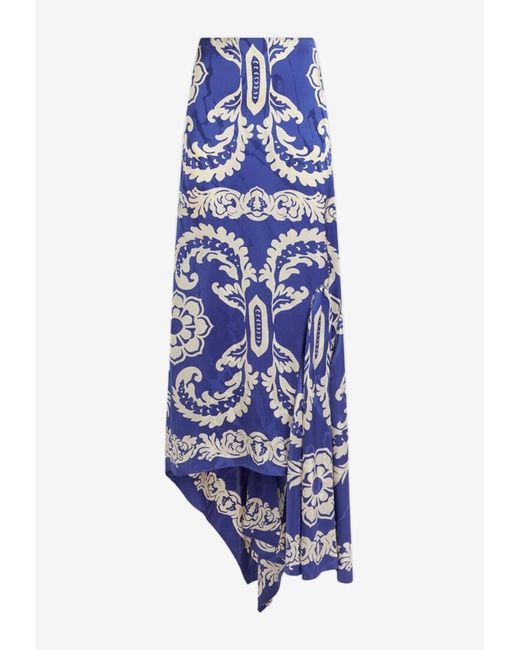Etro Blue Asymmetric Floral Maxi Skirt