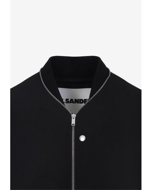 Jil Sander Black Zip-Up Wool Bomber Jacket for men