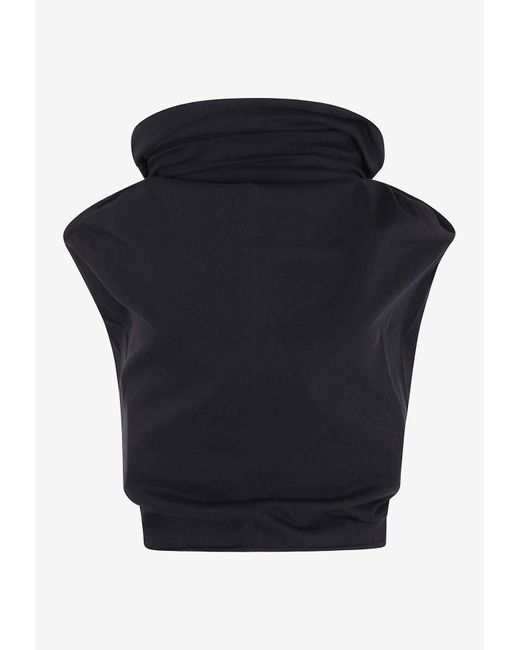 Rick Owens Blue Draped Funnel-Neck Top
