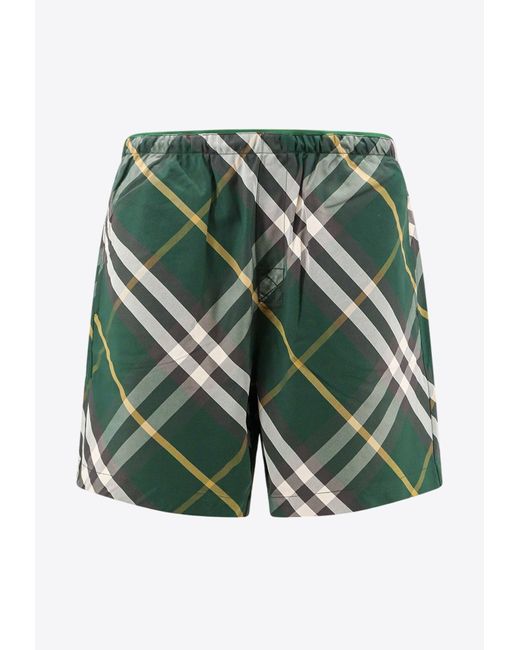 Burberry Green Check Pattern Swim Shorts for men