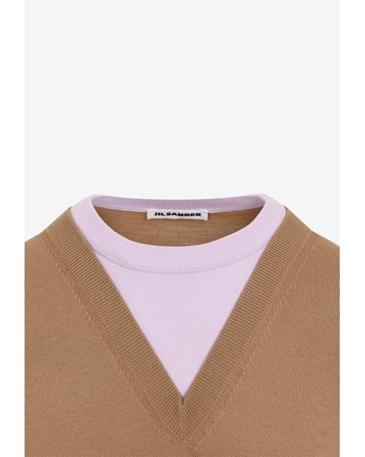 Jil Sander Natural Layered Virgin Wool Sweater for men