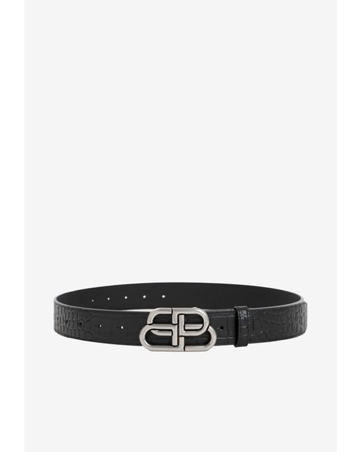 Balenciaga Bb Buckle Belt In Croc-embossed Leather in Black for Men ...