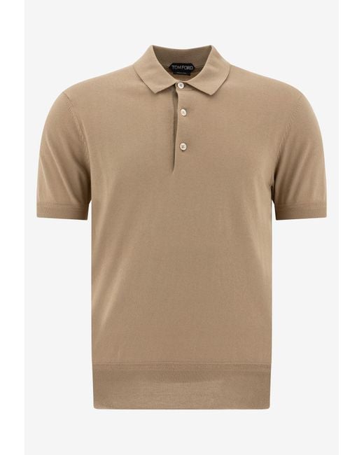 Tom Ford Natural Fine Knit Polo T-Shirt for men