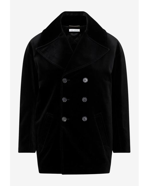 Saint Laurent Black Double-breasted Velvet Coat