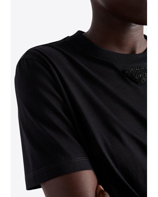 Prada Black Embroidered Triangle Logo Jersey T-Shirt